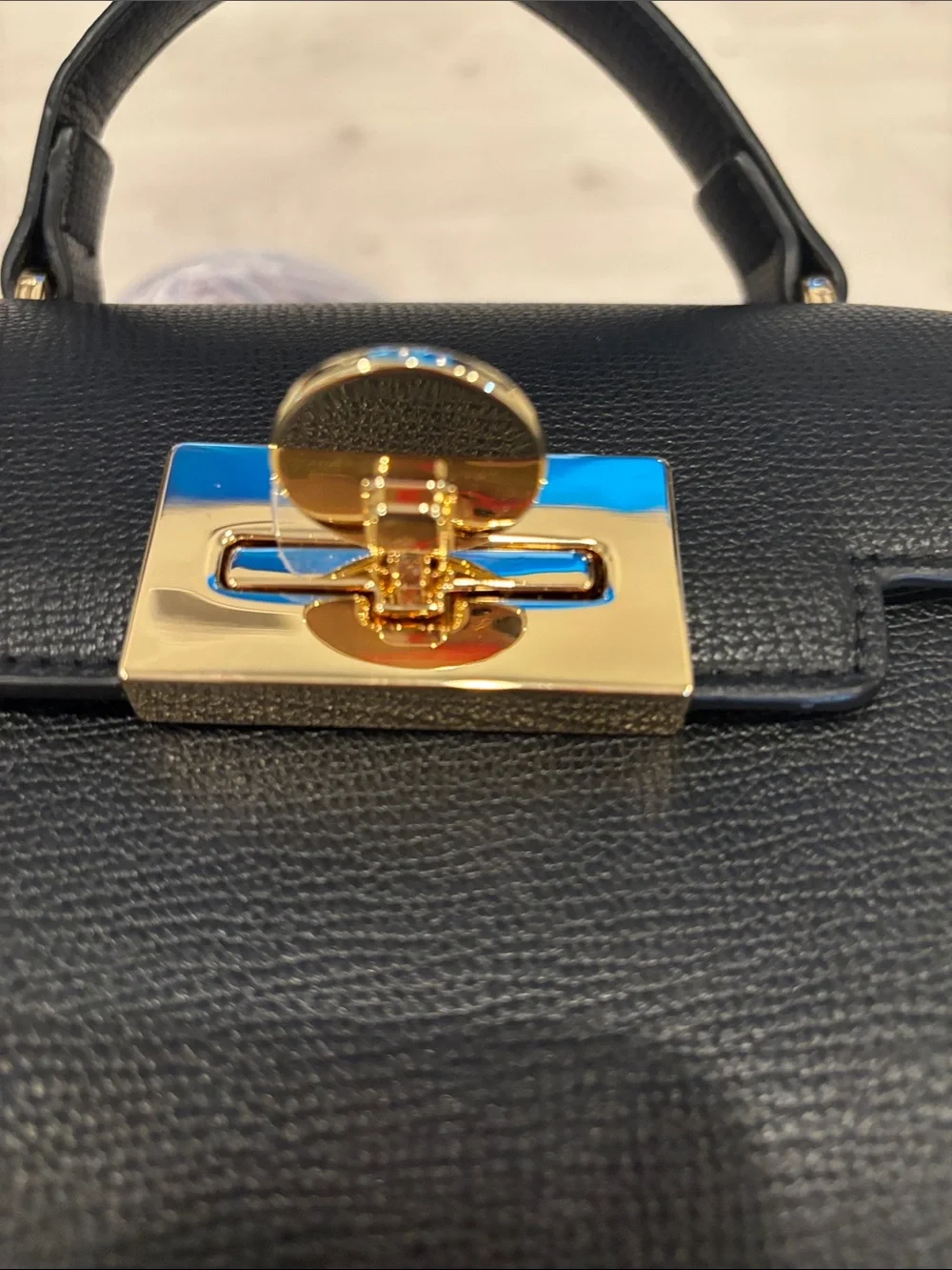 Ted Baker Black Structured Top-Handle Satchel with Gold Hardware